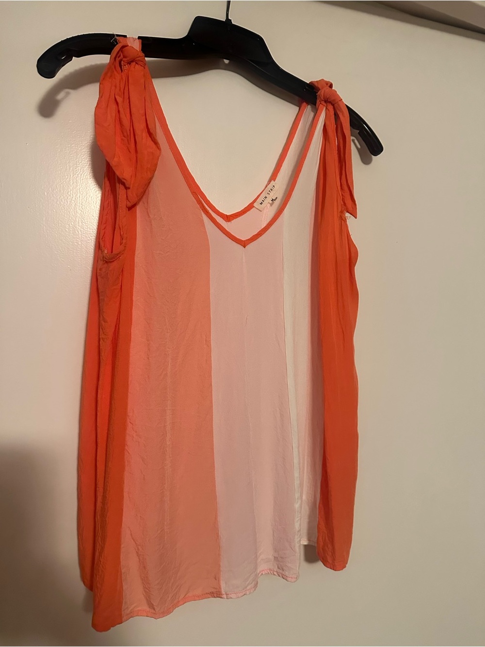 Bright Coral/Peach/White Tie-Shoulder V-Neck Women's Tank Top